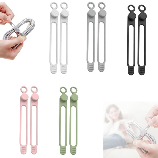 Data Cable Organizer, 2025 Upgrade Silicone Headphone Organizers, Silicone Cable Ties Reusable Cable Management Organizers Multipurpose Elastic Cord Organizer for Bundling and Fastening Cables (10Pcs)