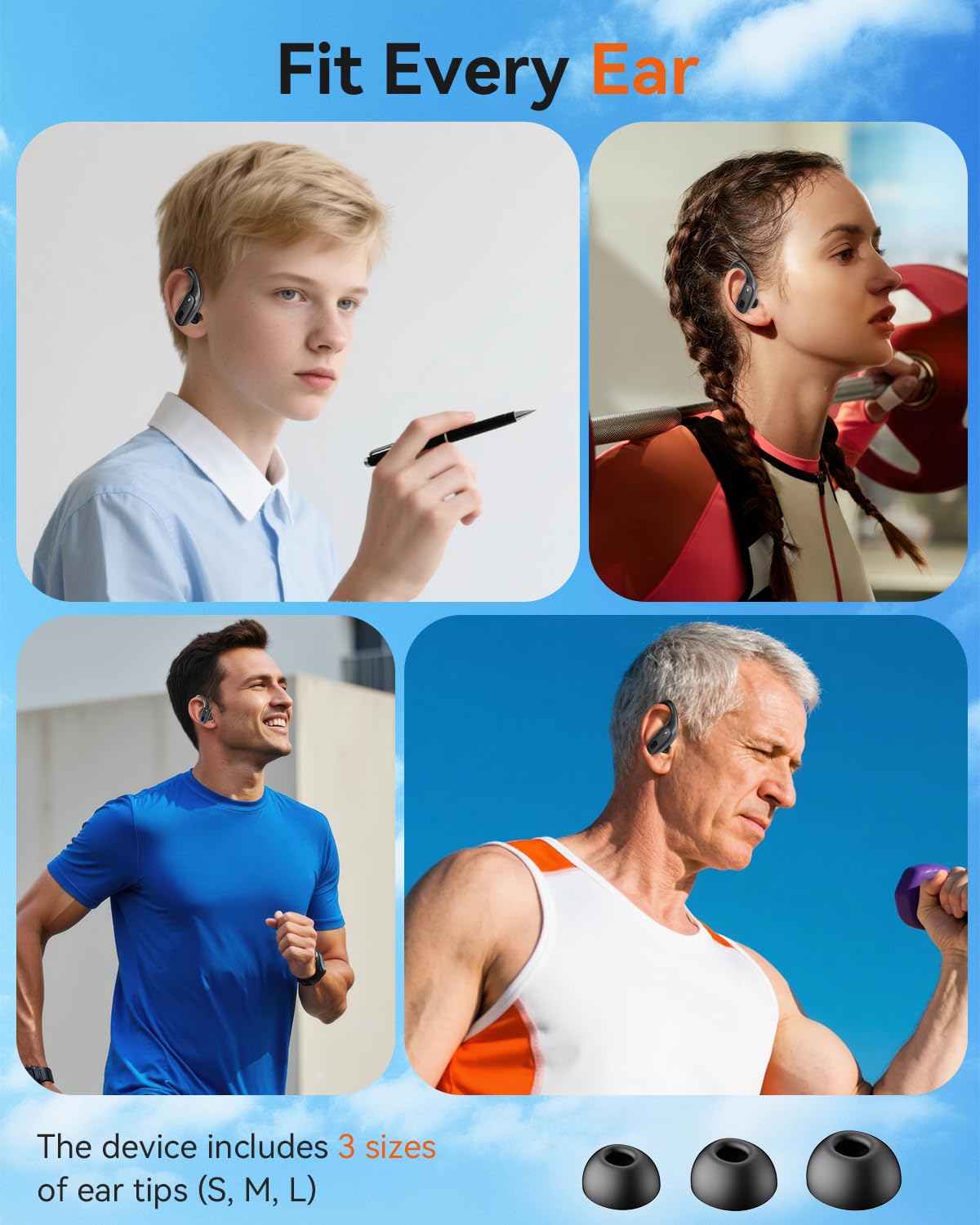 Wireless Earbuds, Sports Bluetooth 5.4 Headphones, Ear Buds with ENC Noise Canceling Mic, 80Hr Playtime Earphones, Palm-Sized, LED Power Display, IPX7 Waterproof Headset for Workout Running, Black