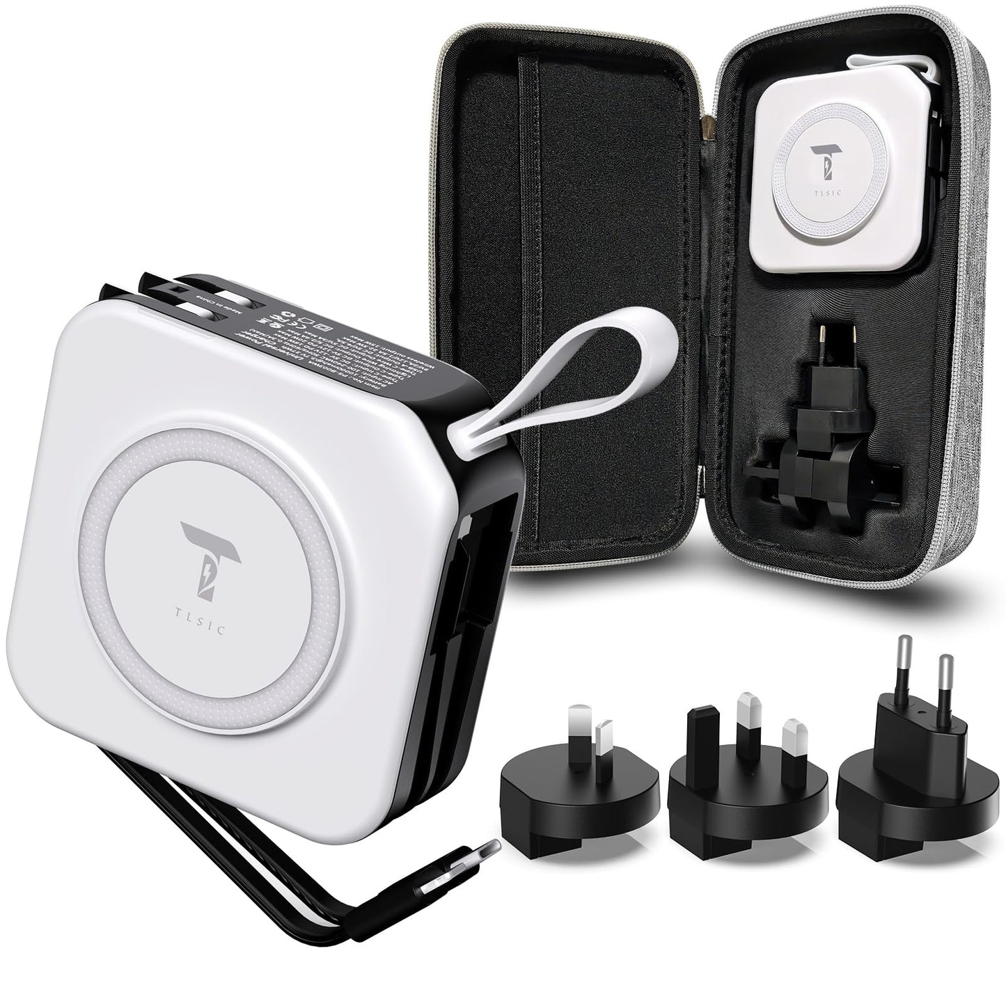 Powerpack Universal 5 in 1 Travel Power Bank - for Magsafe Battery Pack,10000mAh Power Bank with Built in Cable - Wireless Portable Charger for iPhone 15/15 Pro/ProMax, iPhone 14/13/12 Series